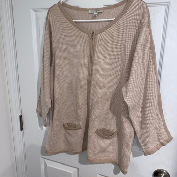 Woman's Khaki/White Zip Up Cardigan - Size XL - Picture 1 of 9